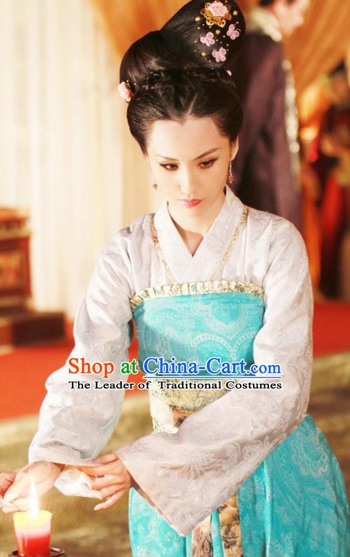 Chinese Ancient Tang Dynasty Palace Lady Embroidered Hanfu Dress Replica Costume for Women