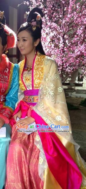 Chinese Ancient Tang Dynasty Imperial Consort Embroidered Hanfu Dress Replica Costume for Women