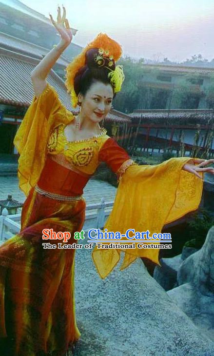 Chinese Ancient Tang Dynasty Imperial Consort Yang Yuhuan Dance Dress Embroidered Replica Costume for Women