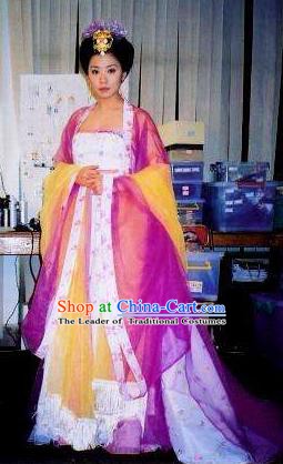 Chinese Ancient Tang Dynasty Imperial Consort Wu Meiniang Hanfu Dress Embroidered Replica Costume for Women