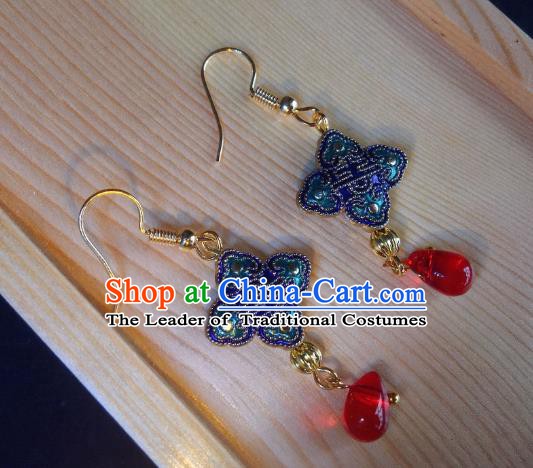 Traditional Chinese Ancient Jewelry Accessories Blue Chinese Knots Earrings Eardrop for Women