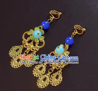 Handmade Bride Wedding Ear Accessories Hanfu Golden Tassel Earrings for Women