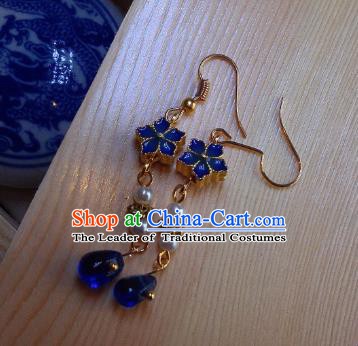 Traditional Chinese Ancient Jewelry Accessories Blue Flowers Earrings Eardrop for Women
