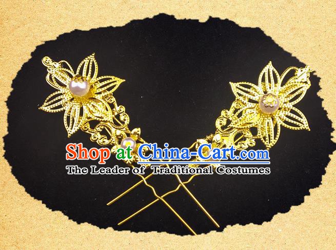 Traditional Chinese Ancient Hair Accessories Hanfu Golden Hairpins for Women