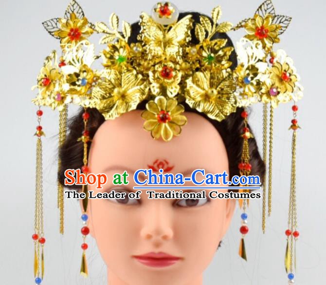 Traditional Chinese Ancient Bride Phoenix Coronet Hair Accessories Hairpins Complete Set for Women
