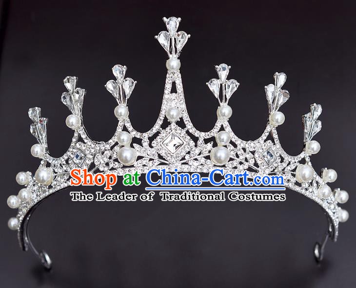 Handmade Bride Wedding Hair Accessories Princess Crystal Beads Hair Clasp Royal Crown for Women