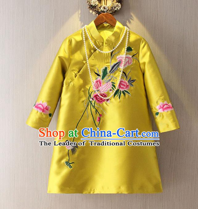 Chinese Traditional National Cheongsam Tangsuit Stand Collar Embroidered Qipao Dress for Women