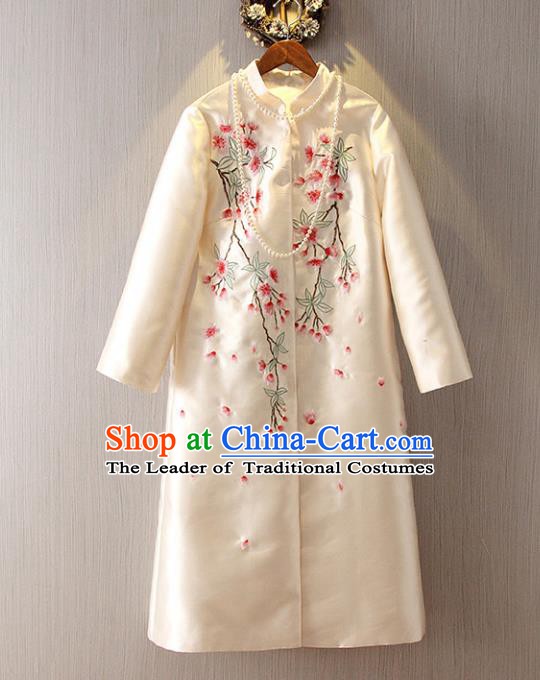 Chinese Traditional National Dust Coat Tangsuit Embroidered White Coats for Women