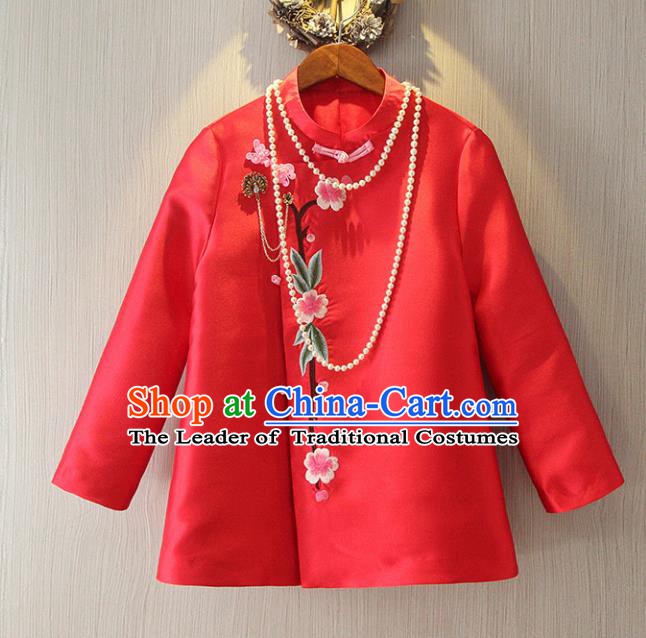 Chinese Traditional National Cheongsam Jacket Tangsuit Embroidered Red Coats for Women