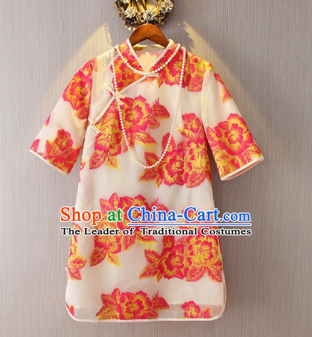Chinese Traditional National Costume Cheongsam Dress Tangsuit Qipao for Women