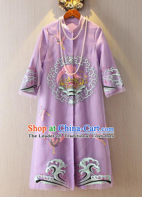 Chinese Traditional National Costume Tangsuit Embroidered Purple Dust Coat for Women