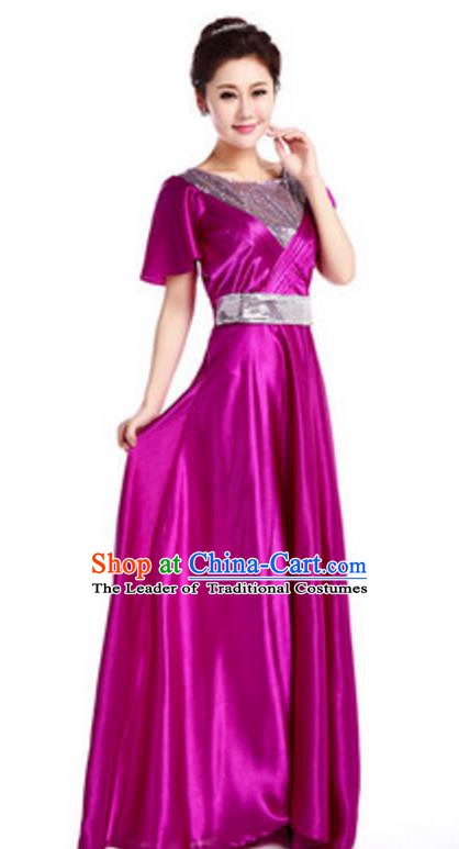 Chinese Classic Stage Performance Chorus Singing Group Costume, Chorus Competition Purple Dress for Women