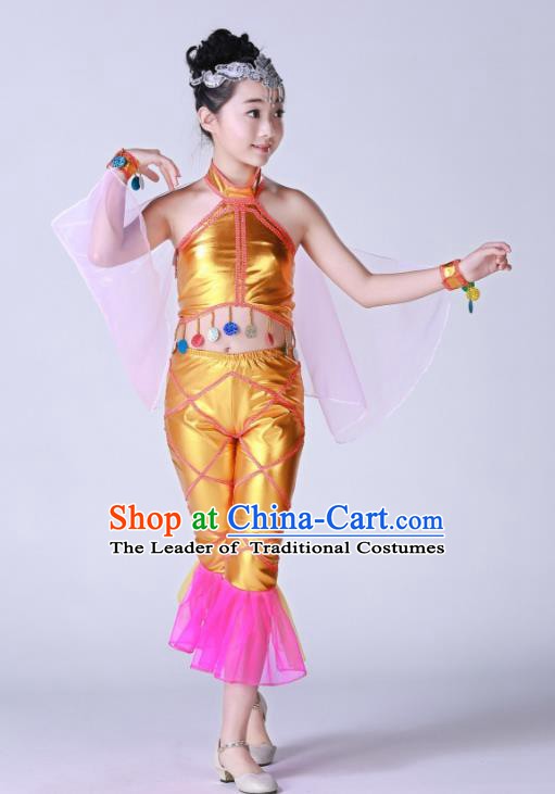 Top Grade Children Modern Dance Costume, Professional Cosplay Mermaid Golden Clothing for Kids