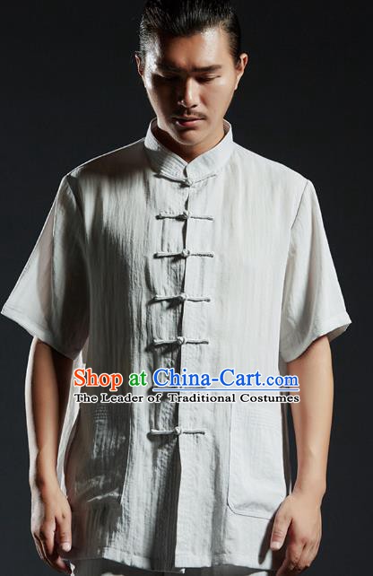 Chinese Kung Fu Costume Martial Arts Plated Buttons Grey Shirts Gongfu Wushu Tang SuitsTai Chi Clothing for Men