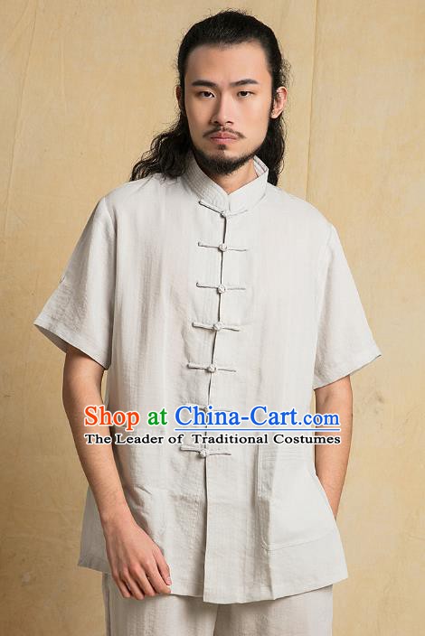 Chinese Kung Fu Costume Plated Buttons Grey Linen Suits Martial Arts Gongfu Wushu Tang Suits Tai Chi Clothing for Men