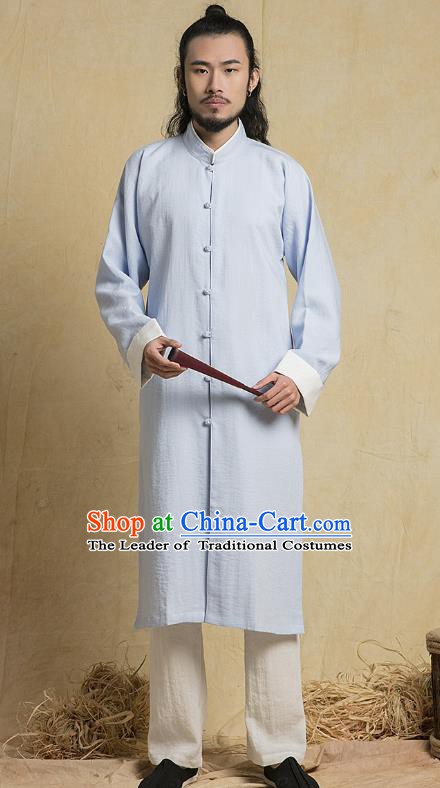 Chinese Kung Fu Costume Plated Buttons Blue Gown Martial Arts Gongfu Wushu Tang Suits Tai Chi Clothing for Men