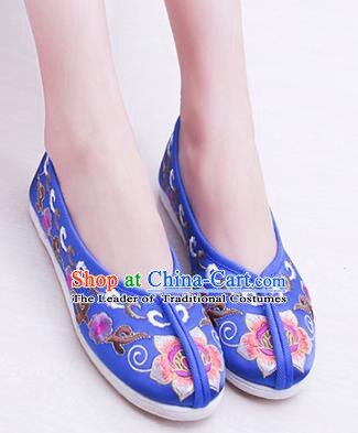 Chinese Traditional Handmade Embroidery Shoes Blue Embroidered Shoes for Women