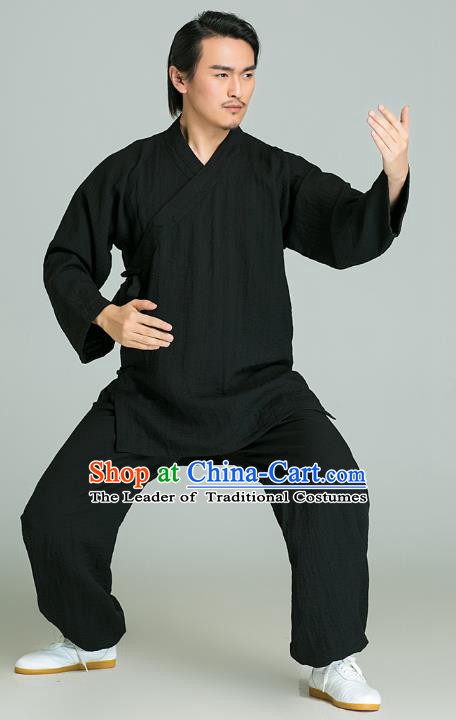 Top Grade Kung Fu Costume Martial Arts Training Gongfu Wushu Tang Suit Black Clothing for Men