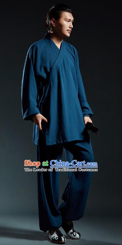Top Grade Kung Fu Navy Costume Martial Arts Training Gongfu Wushu Tang Suit Clothing for Men