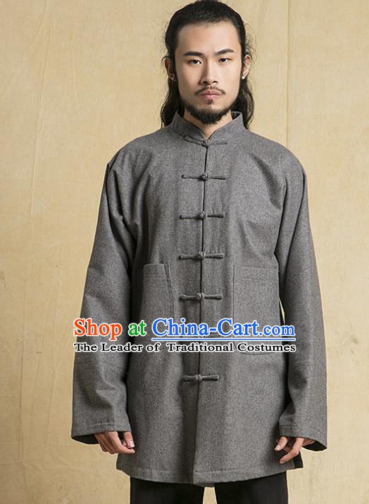 Chinese Kung Fu Martial Arts Costume Grey Tang Suits Jacket Gongfu Wushu Tai Chi Clothing for Men