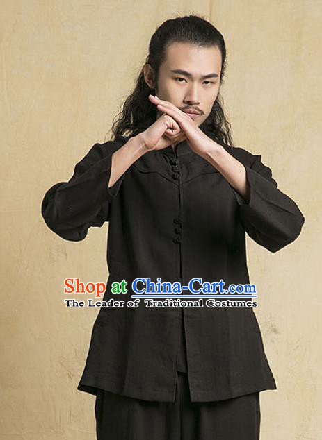 Chinese Kung Fu Martial Arts Black Costume Tang Suits Gongfu Wushu Tai Chi Clothing for Men