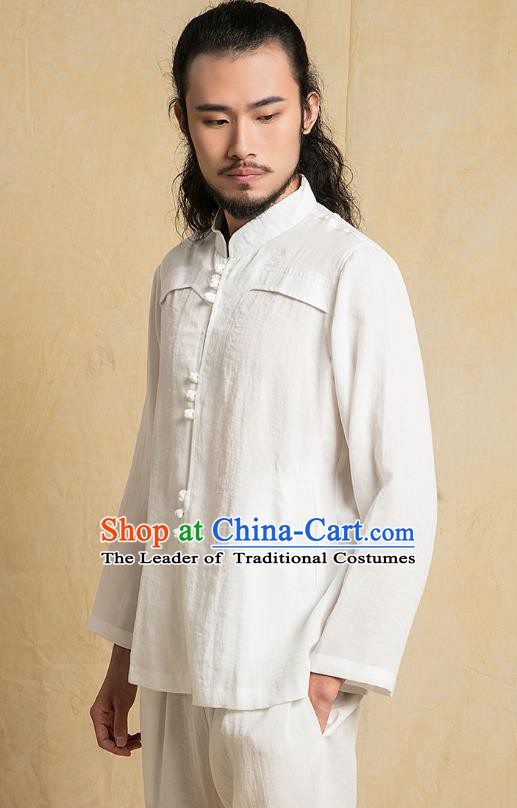 Chinese Kung Fu Martial Arts White Costume Tang Suits Gongfu Wushu Tai Chi Clothing for Men