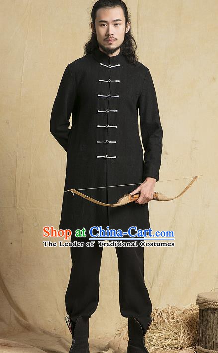 Chinese Kung Fu Martial Arts Costume Black Coats Tang Suits Gongfu Wushu Tai Chi Clothing for Men