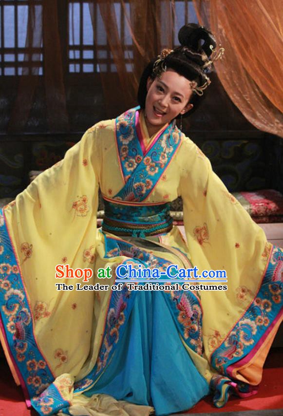 Traditional Chinese Ancient Warring States Period Kingdom Wu Imperial Concubine Wei Embroidered Replica Costume for Women