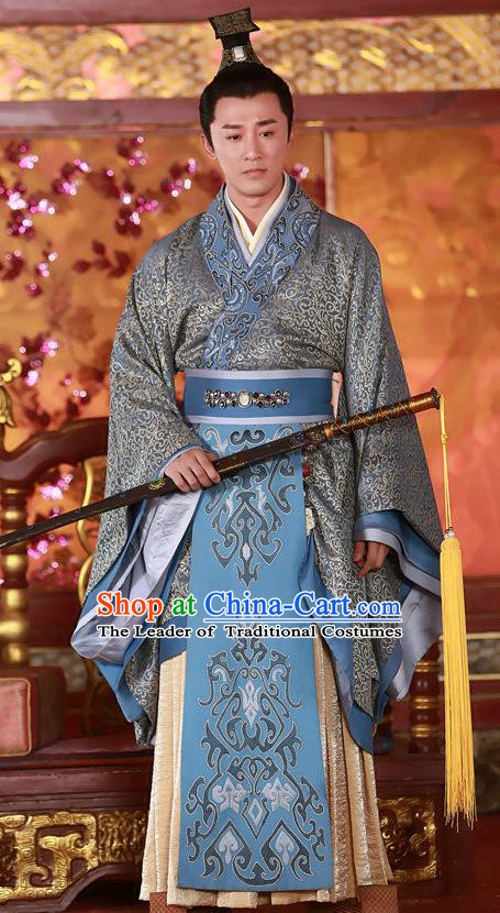 Ancient Chinese Han Dynasty Emperor Wu Liu Che Replica Costume for Men