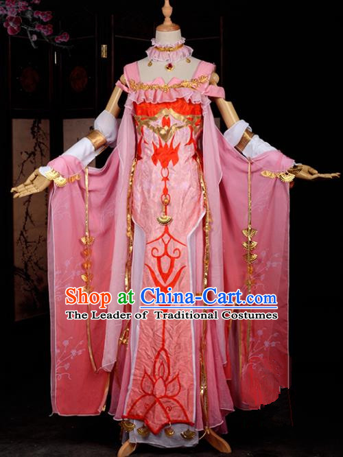 Chinese Ancient Female Knight-errant Costume Cosplay Fairy Pink Dress Hanfu Clothing for Women