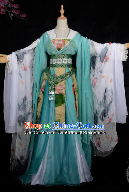 Chinese Ancient Palace Lady Ink Painting Costume Cosplay Swordswoman Dress Hanfu Clothing for Women