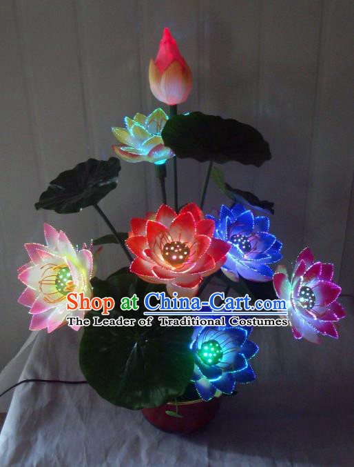 Traditional Handmade Chinese Bonsai Buddhism Lotus Lanterns Electric LED Lights Lamps Desk Lamp Decoration