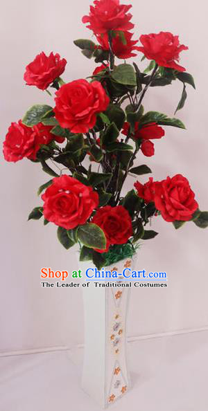 Traditional Handmade Chinese Red Rose Flowers Lanterns Electric LED Lights Lamps Desk Lamp Decoration