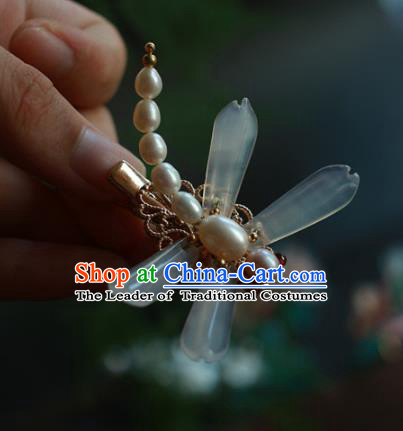 Traditional Chinese Ancient Handmade White Dragonfly Hair Stick Classical Hair Accessories Hairpins for Women