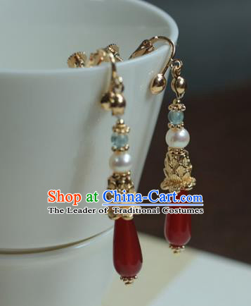 Traditional Chinese Ancient Handmade Agate Earrings Hanfu Eardrop for Women