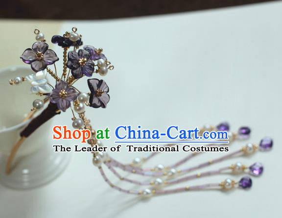 Traditional Chinese Ancient Hair Accessories Handmade Purple Flowers Hair Clip Hanfu Hairpins for Women