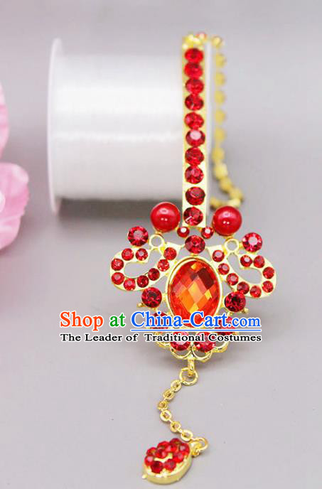 Chinese Ancient Hair Accessories Red Crystal Eyebrows Pendant Traditional Tassel Hairpins Headwear for Women