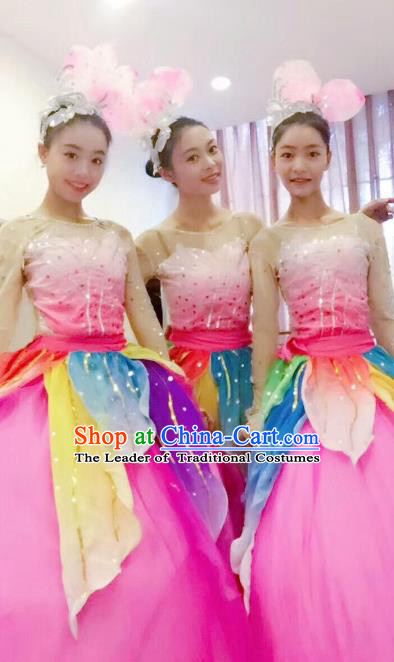 Traditional Chinese Yangge Fan Dance Folk Dance Costume Classical Yangko Dance Modern Dance Dress Halloween Clothing and Headwear