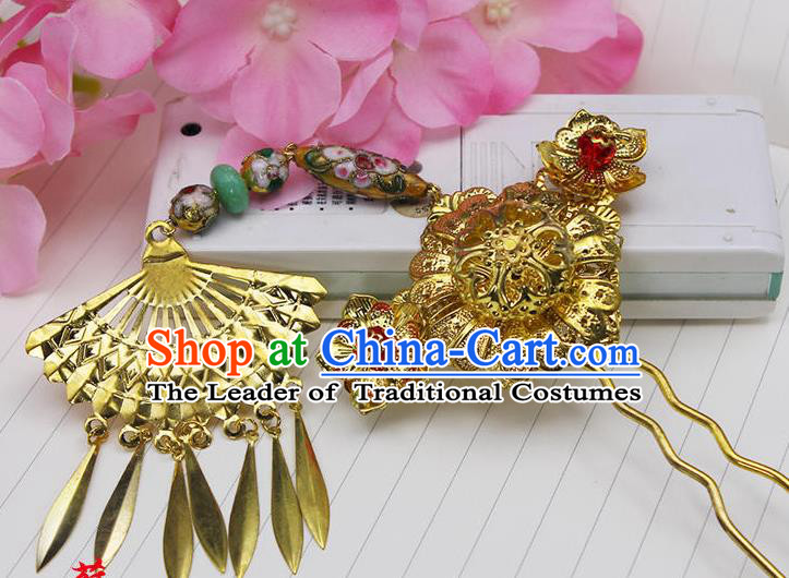 Chinese Ancient Hair Accessories Hanfu Hairpins Golden Hair Clip Traditional Palace Headwear for Women