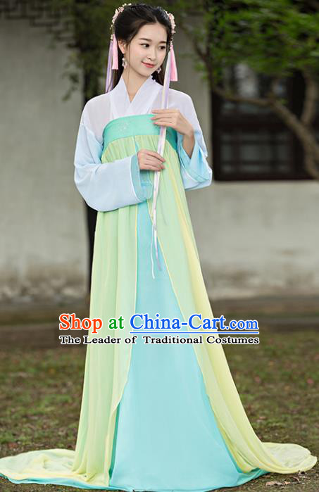 Traditional Chinese Ancient Court Maid Costume Tang Dynasty Palace Lady Green Hanfu Dress for Women