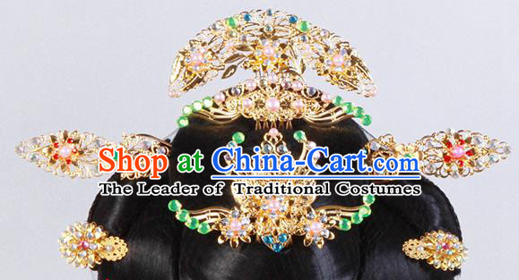 Chinese Ancient Beijing Opera Hair Accessories Wig and Hairpins Complete Set Traditional Palace Headwear for Women