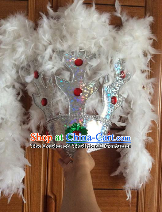 Traditional Samba Dance Hair Accessories Brazilian Carnival White Feather Headdress Headwear for Women