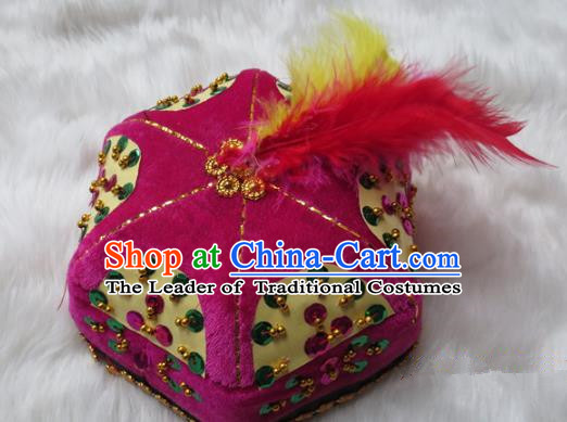 Chinese Traditional Folk Dance Hair Accessories Uyghur Nationality Dance Headwear Rosy Hats for Men