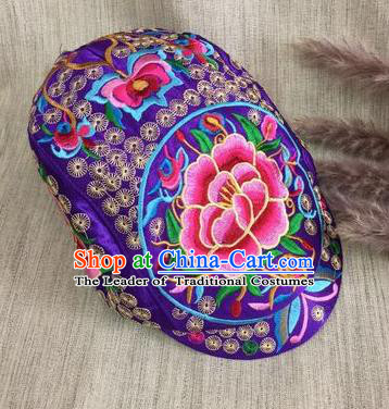 Chinese Traditional Embroidery Casquette Accessories Handmade Embroidered Peony Purple Caps for Women