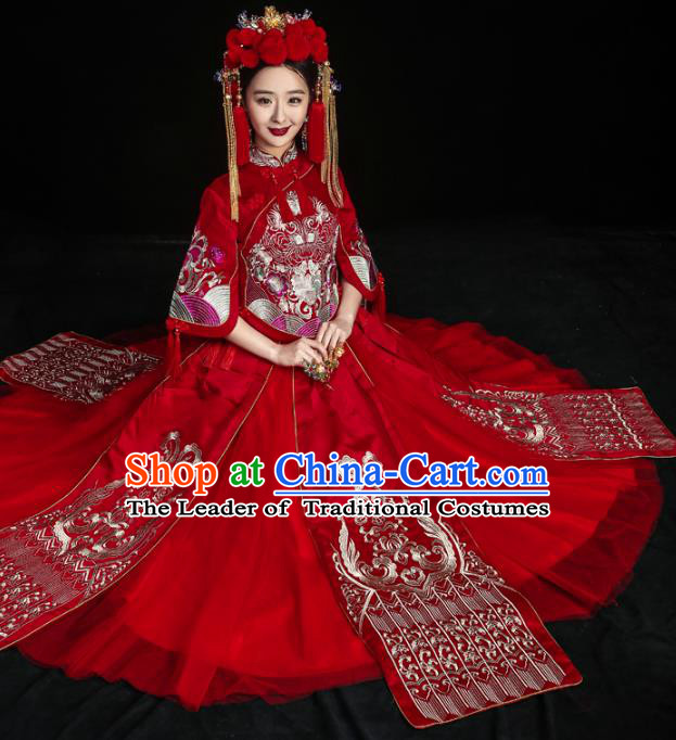 Chinese Traditional Toast Clothing Embroidered Xiuhe Suits Ancient Bride Bottom Drawer Wedding Costumes for Women