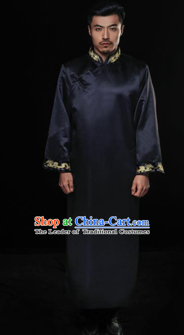 Chinese Traditional Wedding Costume China Ancient Bridegroom Tang Suit Black Gown for Men