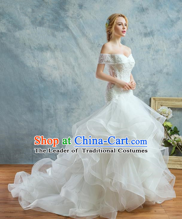 Top Grade Advanced Customization White Veil Mullet Dress Wedding Dress Compere Bridal Full Dress for Women
