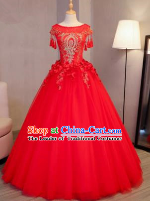 Top Grade Advanced Customization Red Veil Dress Wedding Dress Compere Bridal Full Dress for Women