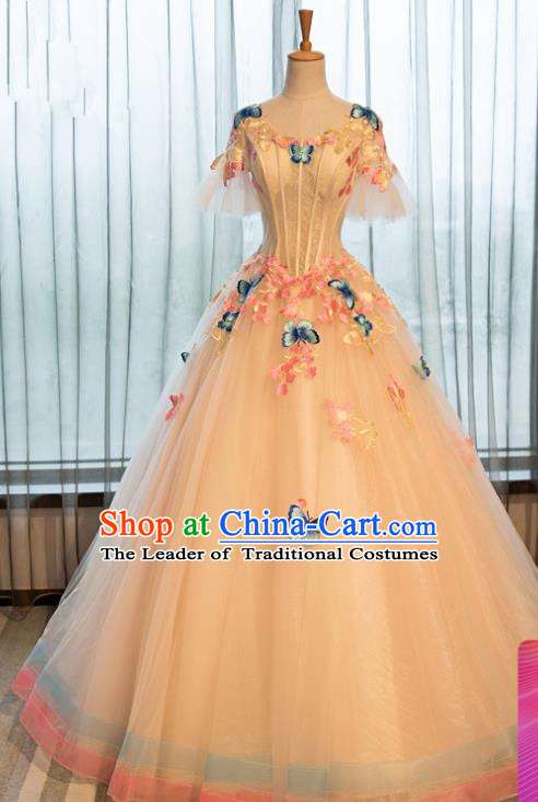 Top Grade Advanced Customization Embroidered Butterfly Veil Dress Wedding Dress Compere Bridal Full Dress for Women