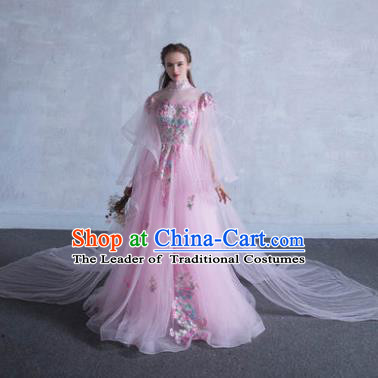 Top Grade Advanced Customization Pink Trailing Veil Dress Wedding Dress Compere Bridal Full Dress for Women
